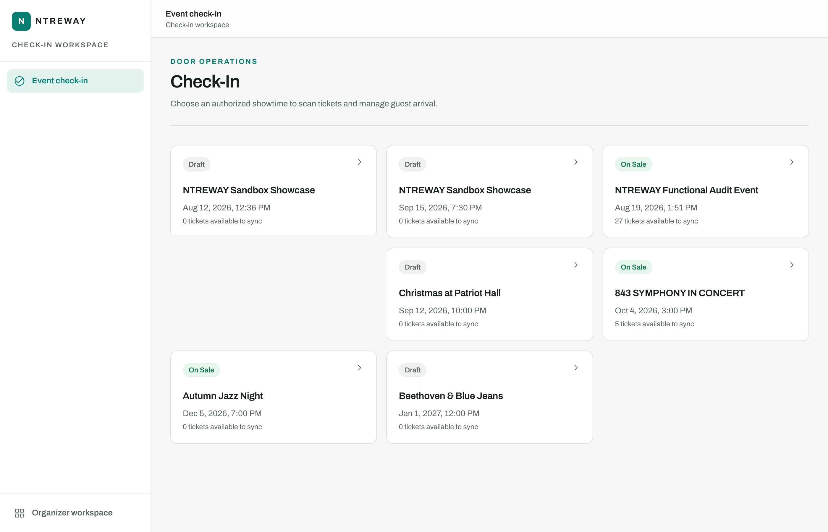 Check-in workspace in NTREWAY